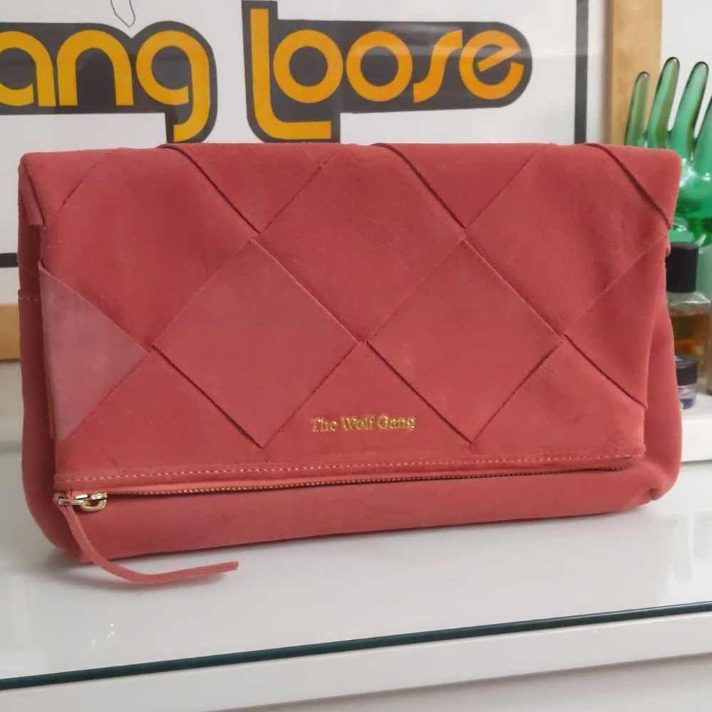 The Wolf Gang Tejer woven suede fold over clutch